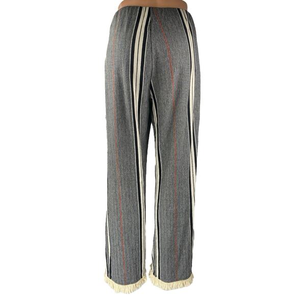 Zara Women's Gray Striped Fringe Elastic Waist Wide Leg Palazzo Trousers Pants M - Picture 3 of 5